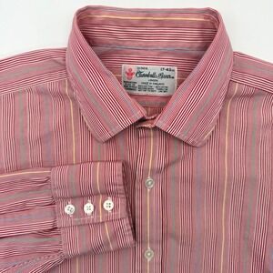 Turnbull & Asser Dress Shirt Men 17-43 Red Multi Stripe Neiman Marcus England